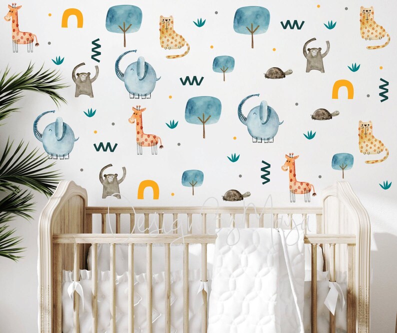 Baby Room Wall Decor Watercolor Safari Wall Stickers Baby Etsy