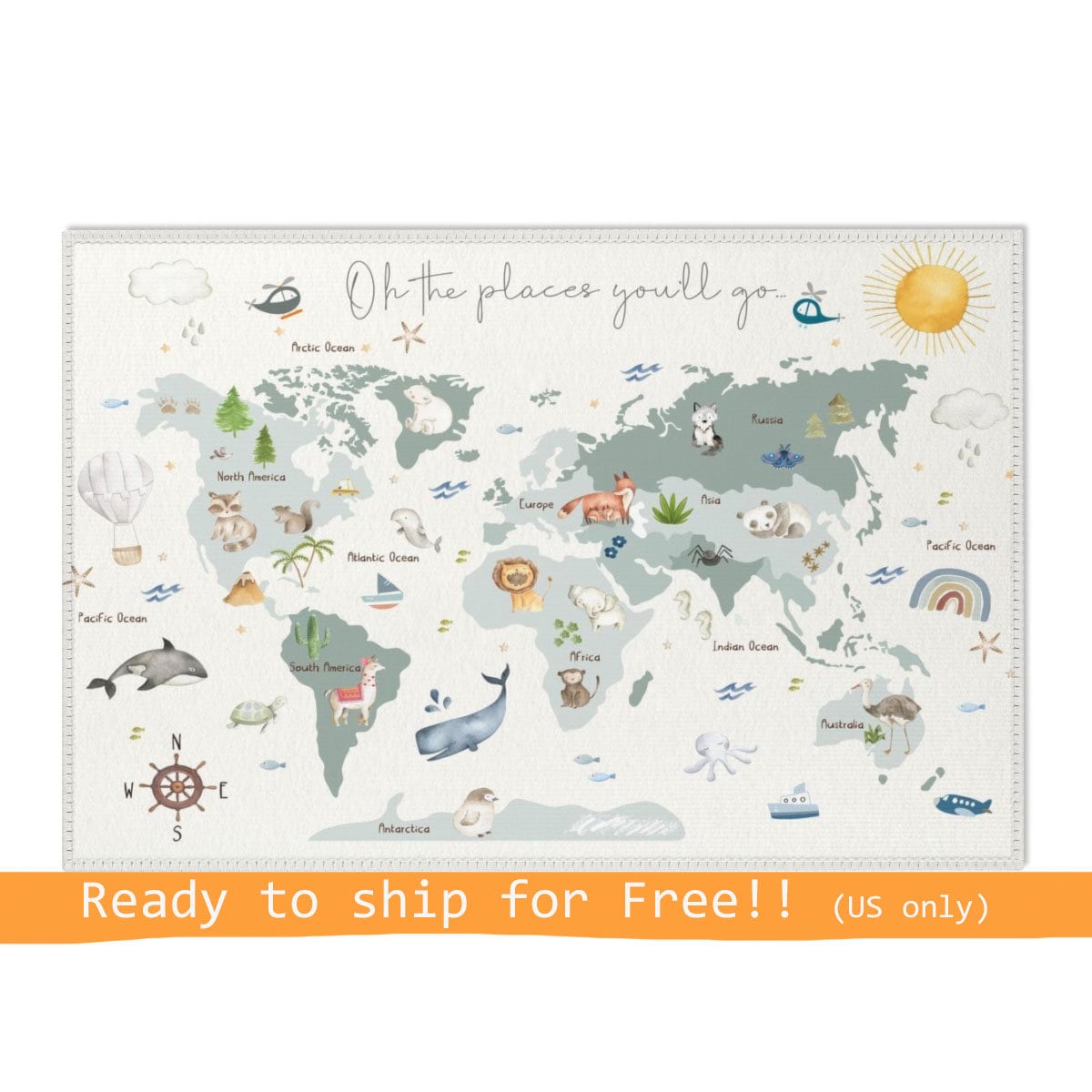 Kids World Map Rug