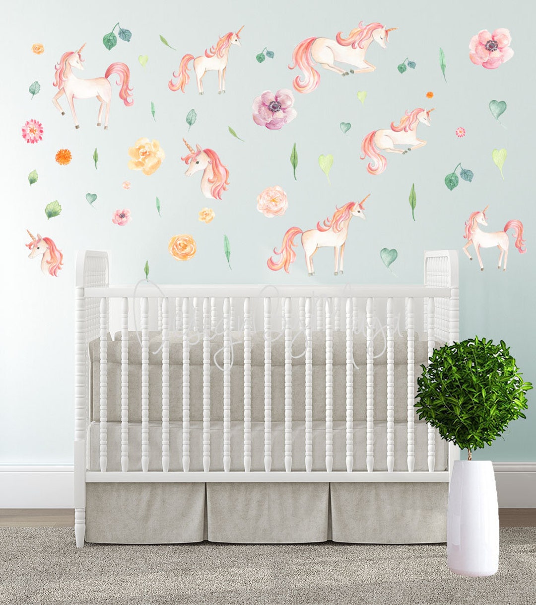 Baby Nursery Unicorn Decals Baby Shower Flower Bloom Etsy
