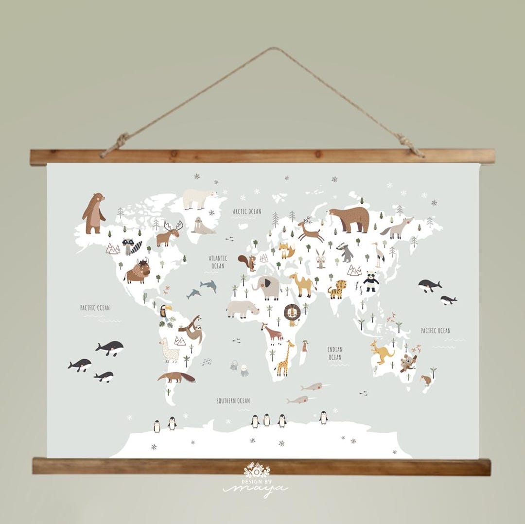 World Map Canvas Print: Kids Room ABC Wall Art - Etsy