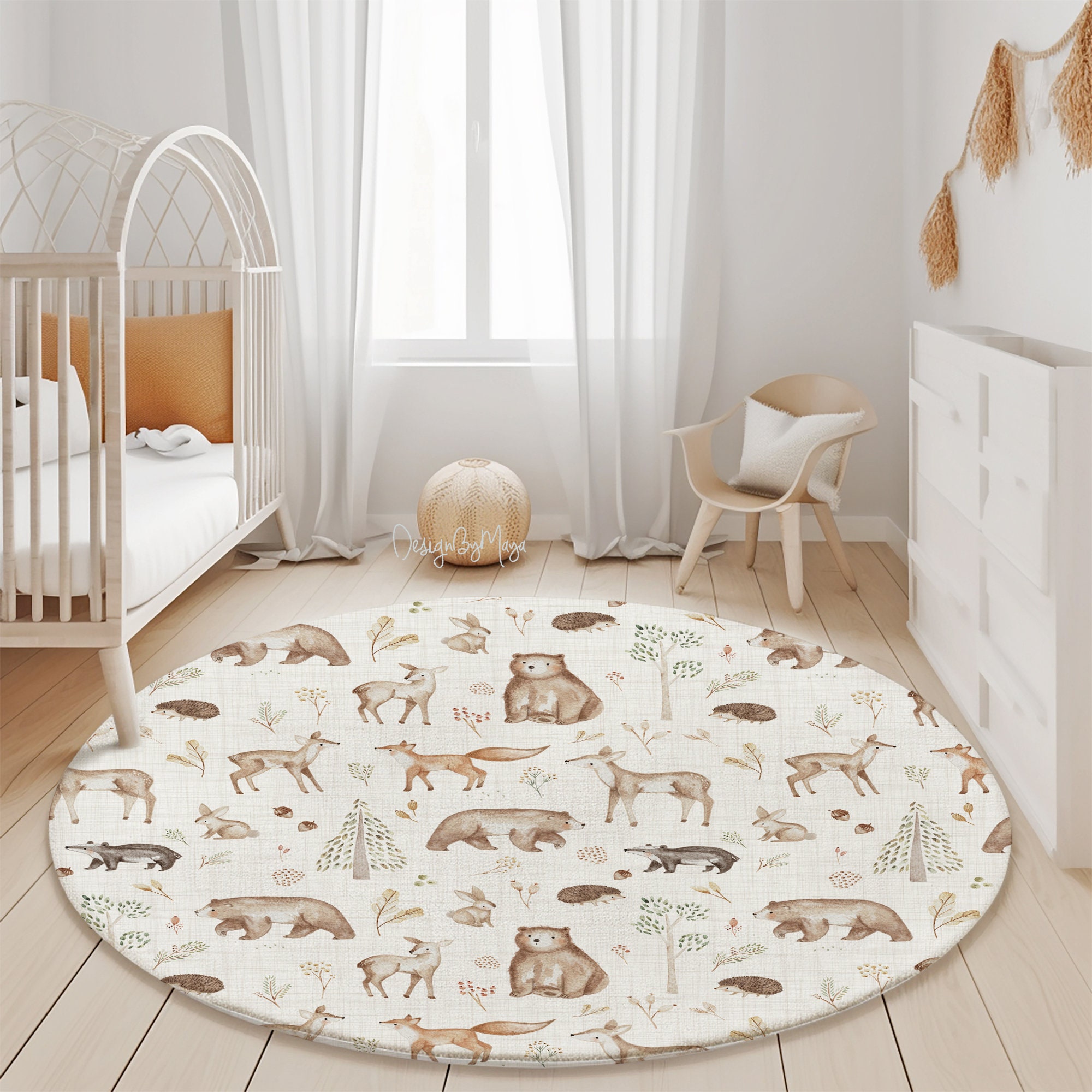 Round Animal Mat, Round Kids Rug Washable for Nursing Room (Lamb
