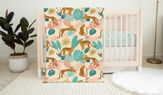 Cheetah Monstera Leaves Bedding Jungle Baby Blanket Safari Minky Blanket Sherpa Fleece Blanket Jungle Crib Bedding Nursery Bedding Etsy