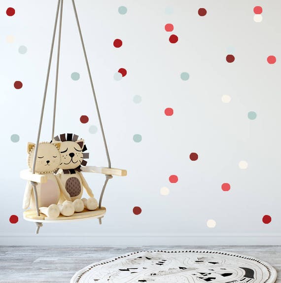 Baby Nursery Wall Decals Red Teal Polka Dots Decal Kids Modern Children Room Art Decor
