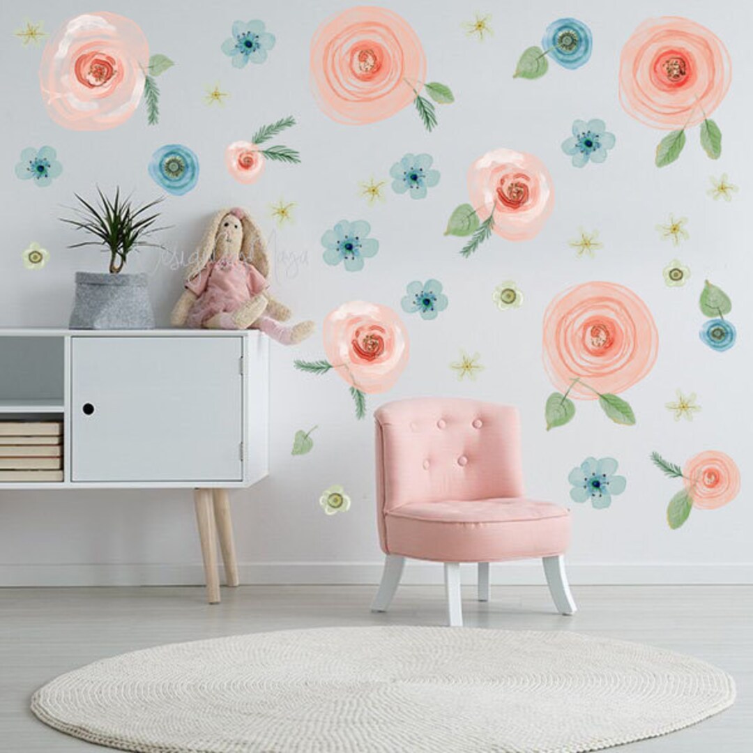Baby Girl Wall Decals Flower Aquarelle floral Etsy France