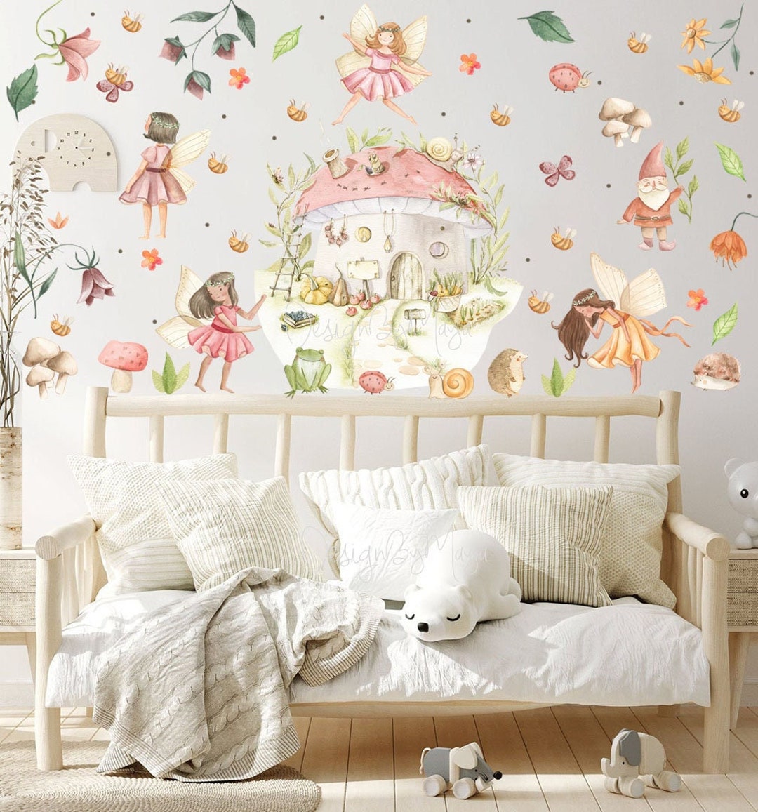 Watercolor Fairy Wall Decals: Floral Nursery Decor - Etsy