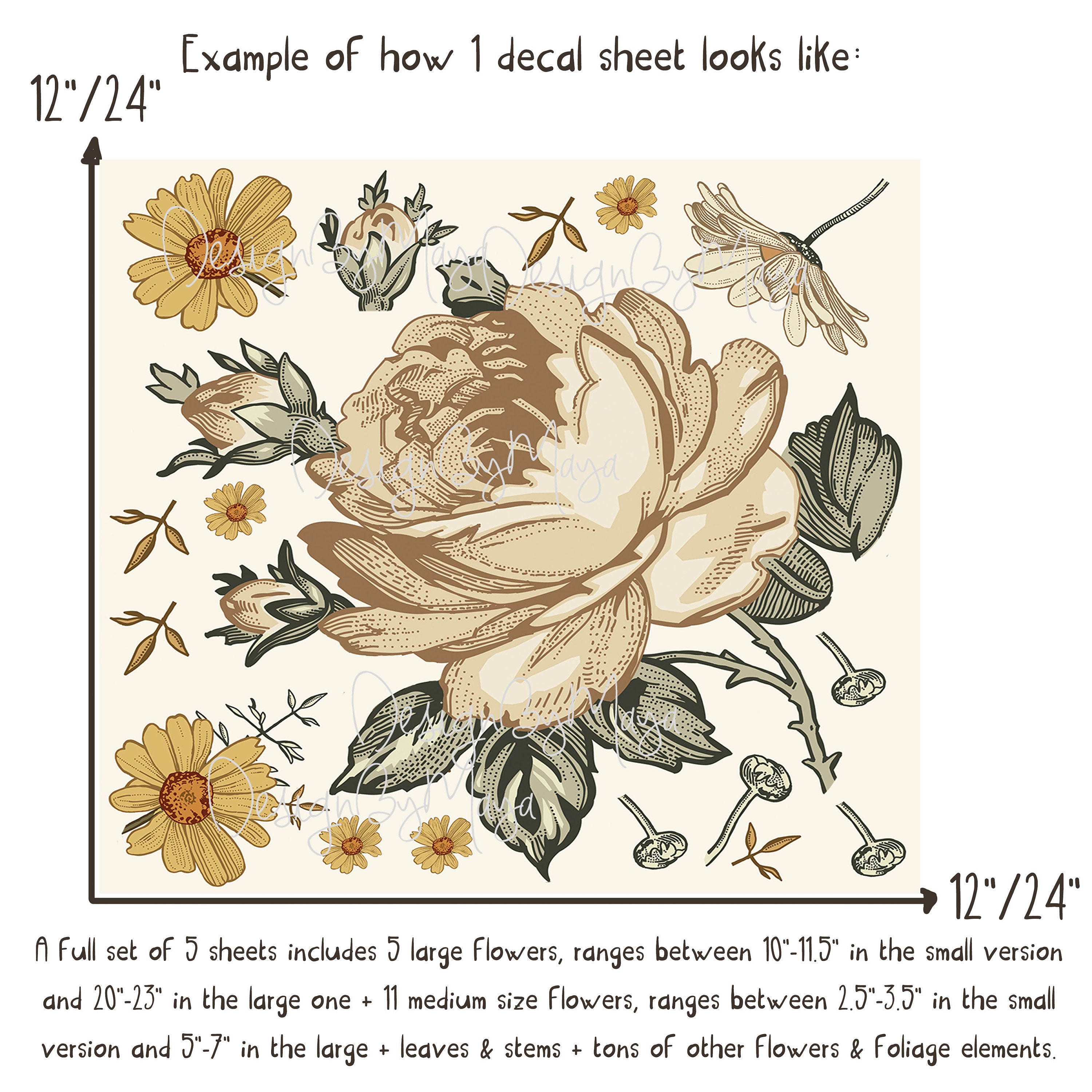 Gold Large Flower Decals