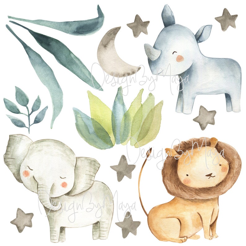 Watercolor Safari Wall Stickers Baby Boy Decor Nursery Safari Etsy