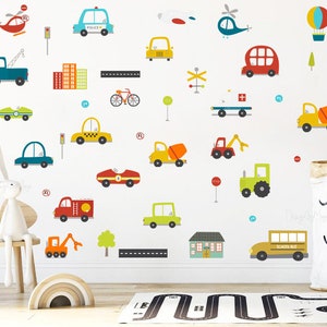 Transportation Fabric Decal, Cars Wall Art, Kids City transportation Wall Decor, Vehicles Decor fabric, Transportation wall art, Fire truck