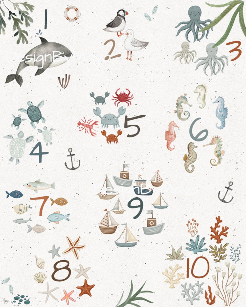 Lámina náutica ABC: Animales marinos, arte infantil oceánico - Etsy España