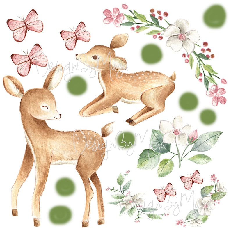 Baby Girl Deer Nursery Bambi Watercolor Floral Nursery Decals Etsy