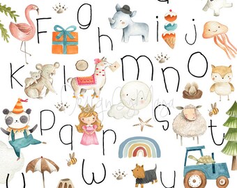 Nursery wall art, Baby room print, Nursery Decor, Art Kids Room, Nursery print, Watercolor ABC, Nursery Alphabet Print, ABC Poster Nursery