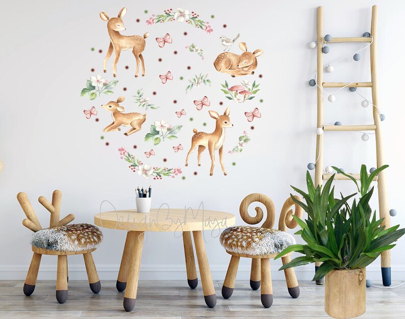 Baby Girl Deer Nursery Bambi Watercolor Floral Nursery Decals Etsy