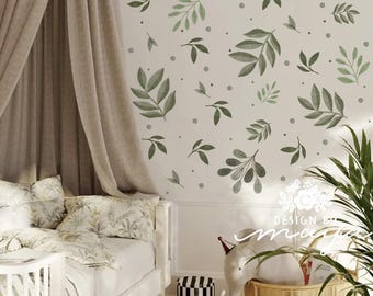 Green Leaves Wall Decals: Boho Nursery Decor, Scandinavian Style