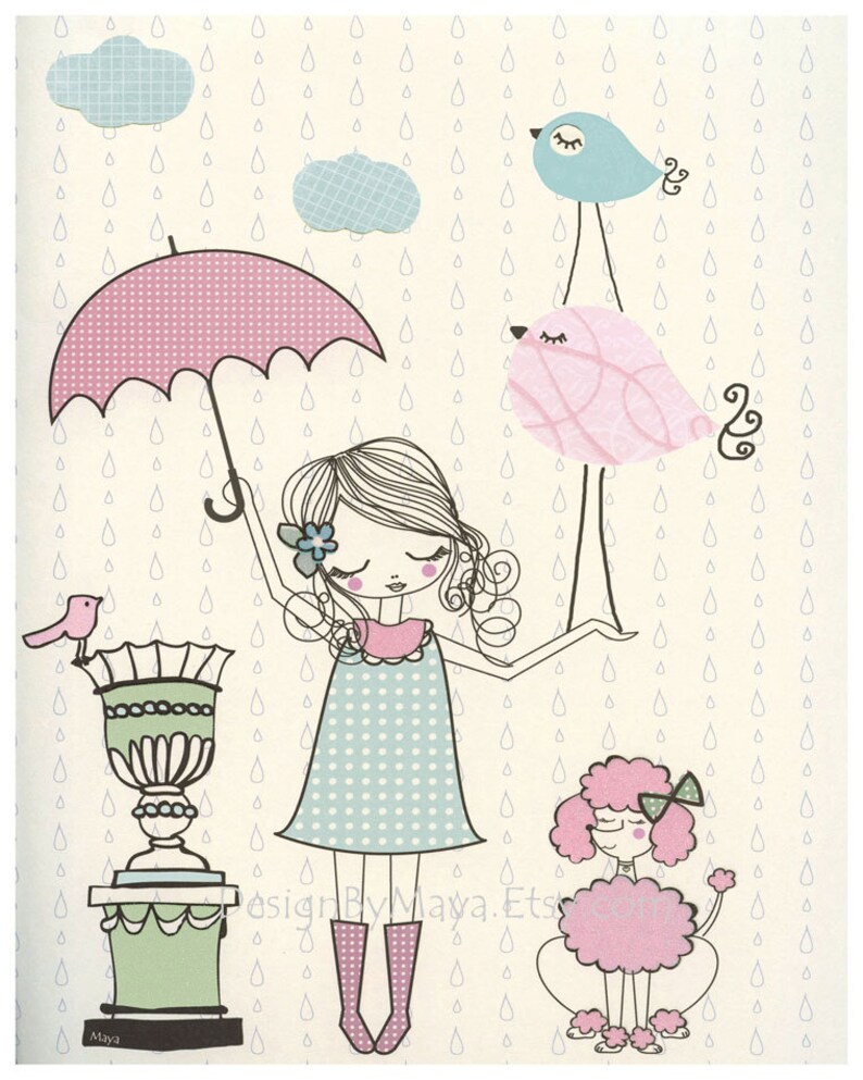 Nursery art Baby room decor French decor nursery wall art Paris Metro Shabby chic Vintage style nursery Pink Green Aqua Mint Umbrella Bike