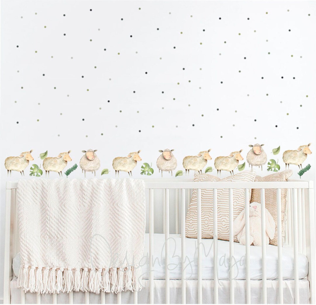 Sheep Nursery Decal Baby Animal Decals Polka Dots Stickers Baby Room