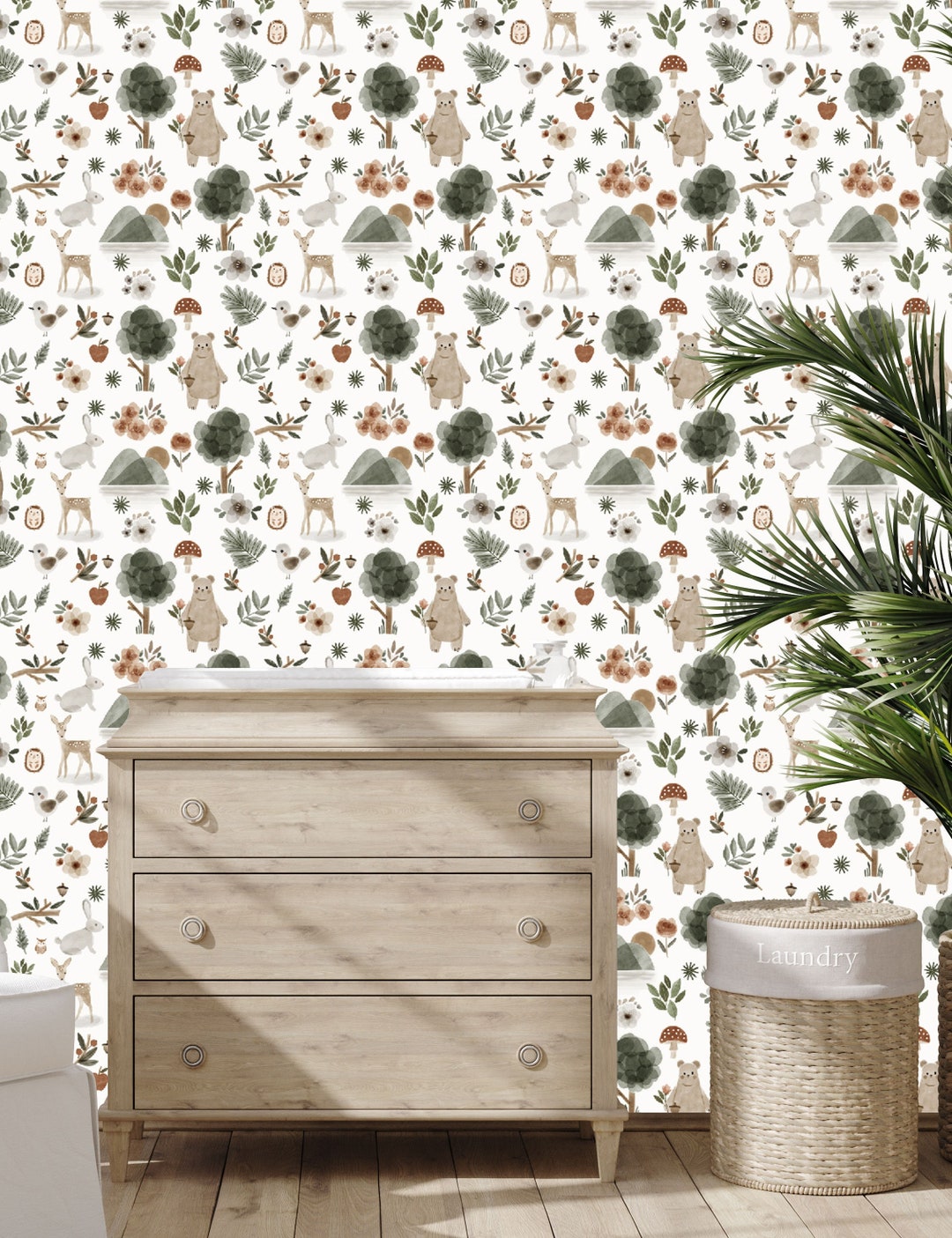 Woodland Nursery Boho Style Vintage Nursery Wallpaper Farmhouse Baby ...