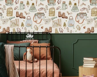 Camping Woodland Wallpaper: Boho Nursery Decor
