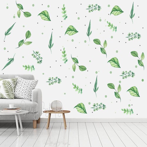 Botanical Decor Green Leaf Wall Decal Modern Decal Leaves Etsy