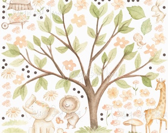 WONDER MURALS Adesivi Murali Bambini Adesivo Muro Parete Cameretta Bimba Bimbo Bambino Decorativo Animali Foresta suonano Musica Stickers Decorazioni da Murale (L - 128 x 90 cm (L x A