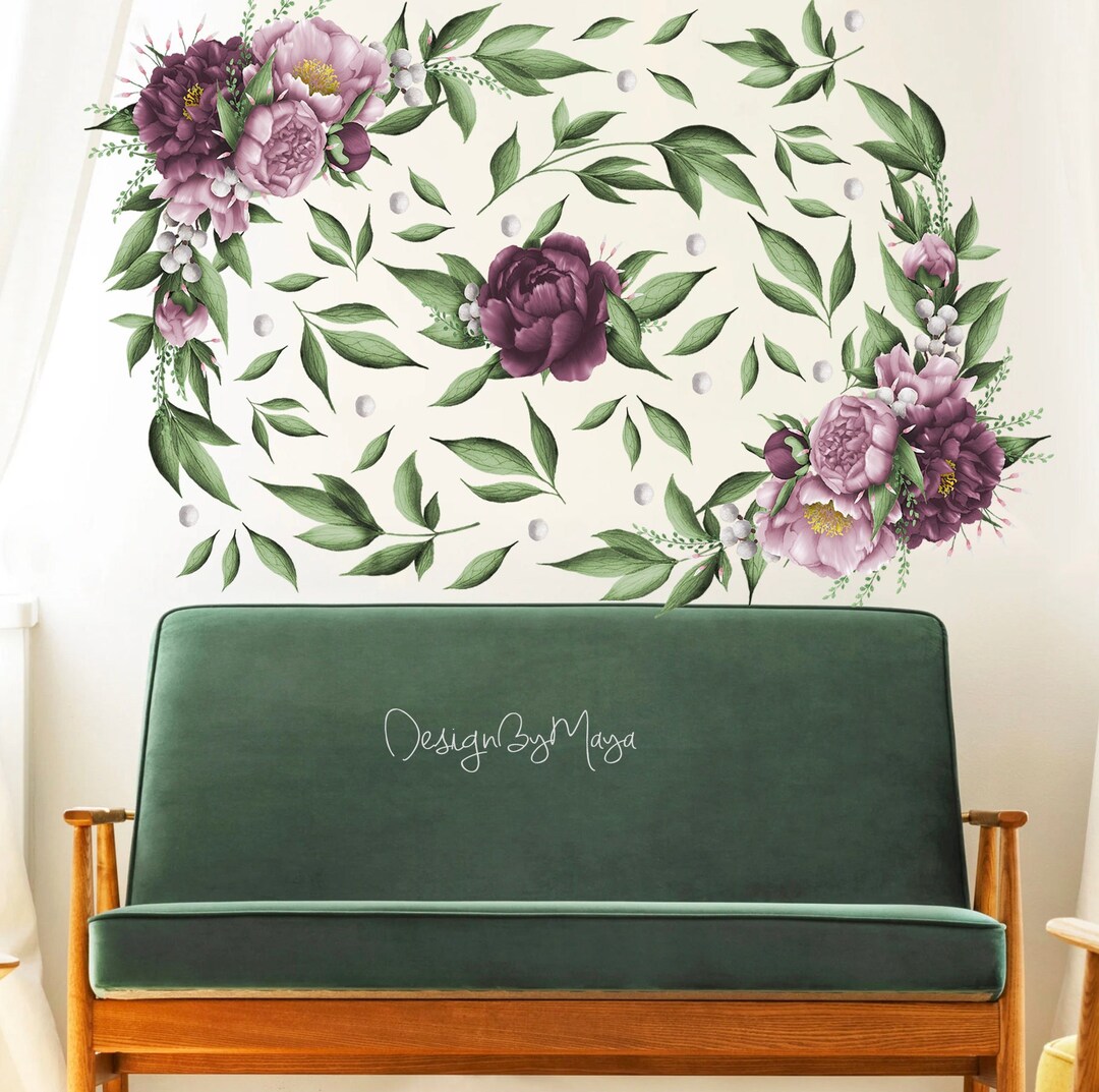 Peony Wall Decals: Botanical Nursery Decor, Purple Flower Stickers - Etsy