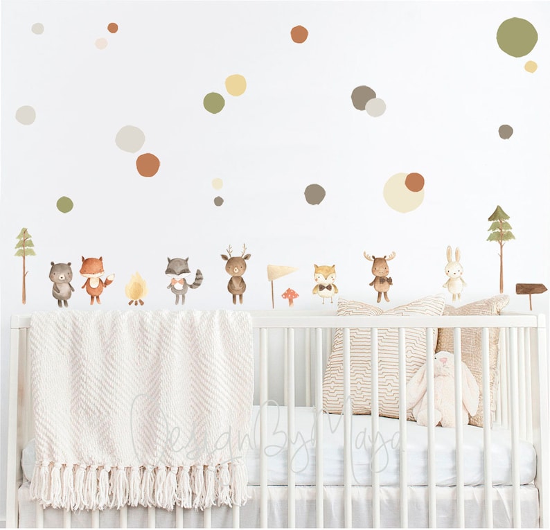 Gender neutral Nursery decal Woodland Animal Decals Polka Etsy