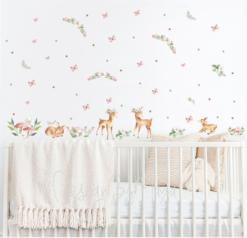 Baby Girl Deer Nursery Bambi Watercolor Floral Nursery Decals Etsy