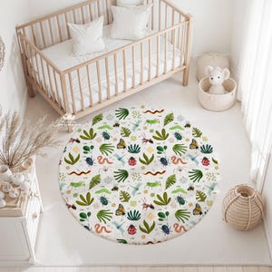 Tapete de insetos para quarto infantil, tapete redondo de floresta excêntrica, tapete de mapa-múndi, tapete de brincar com estampa para quarto infantil, tapete de chão para sala de jogos, tapete redondo de animais