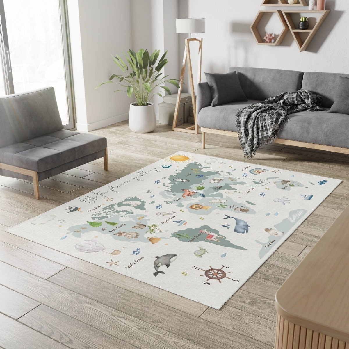 Tappeto Rotondo per bambini Mappa del Mondo ø 140 cm (2 Colori) - Arredo  per la casa