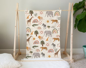 Safari Baby Zoo blanket Safari Minky blanket Sherpa Fleece blanket Jungle crib bedding Personalized Giraffe Monkey elephant Nursery bedding