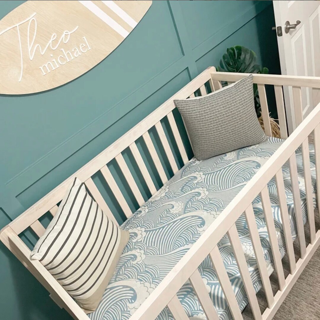 Vintage Blue Boho Waves Fitted Crib Sheet, Crib Sheet, Waves Crib Sheet