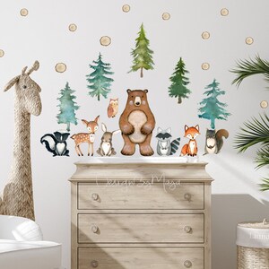 Woodland theme kids room Wall Decal Fabric Wall Decal Room Mural Nursery decal Forest Animal Decals Pine trees stickers Baby decor