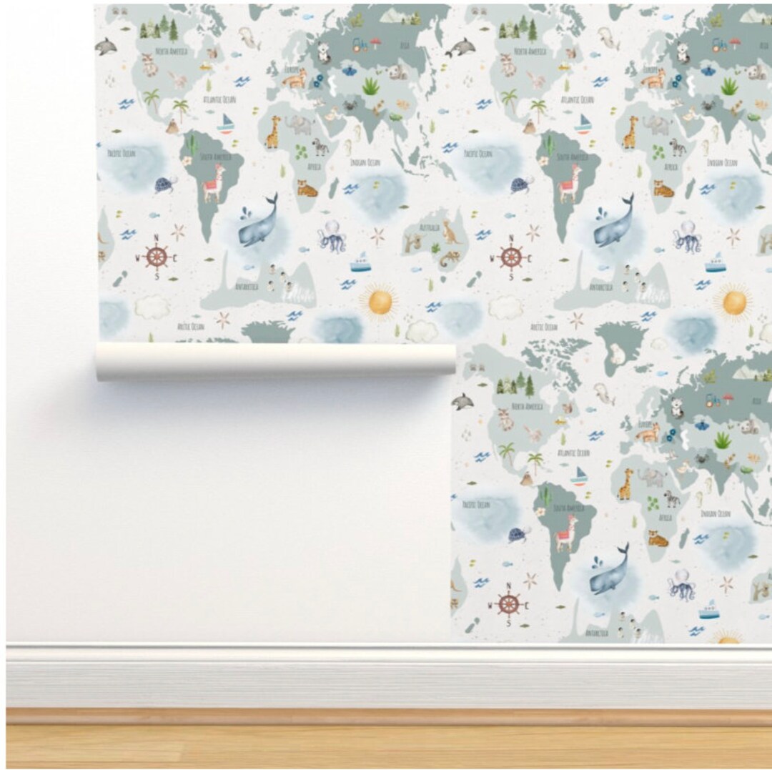 World Map Wallpaper, Safari Nursery Boho Style Vintage Nursery ...
