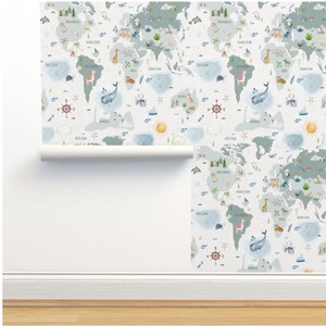 Weltkarte Tapete, Safari Kinderzimmer Boho-Stil Vintage Kinderzimmer Tapete Bauernhaus Babyzimmer Aquarell Kinderzimmer Tapete Wanddeko Wandbild Cling