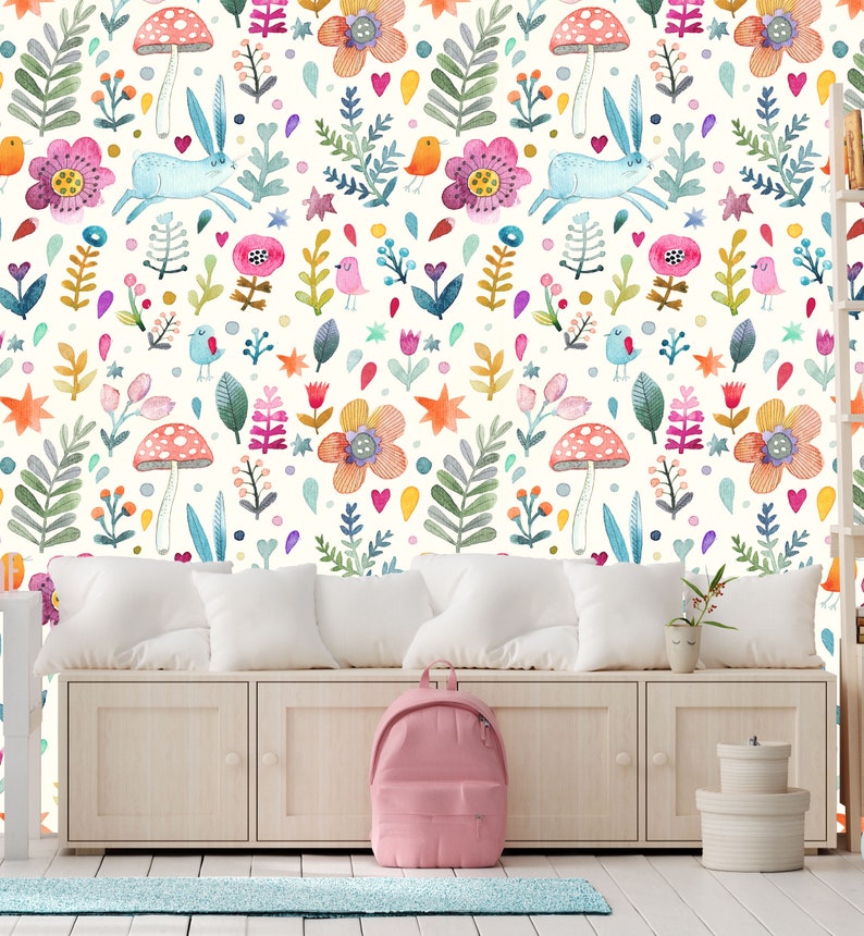 Unisex Wall Decor Baby Room Wallpaper Bunny Wallpaper Kids Etsy