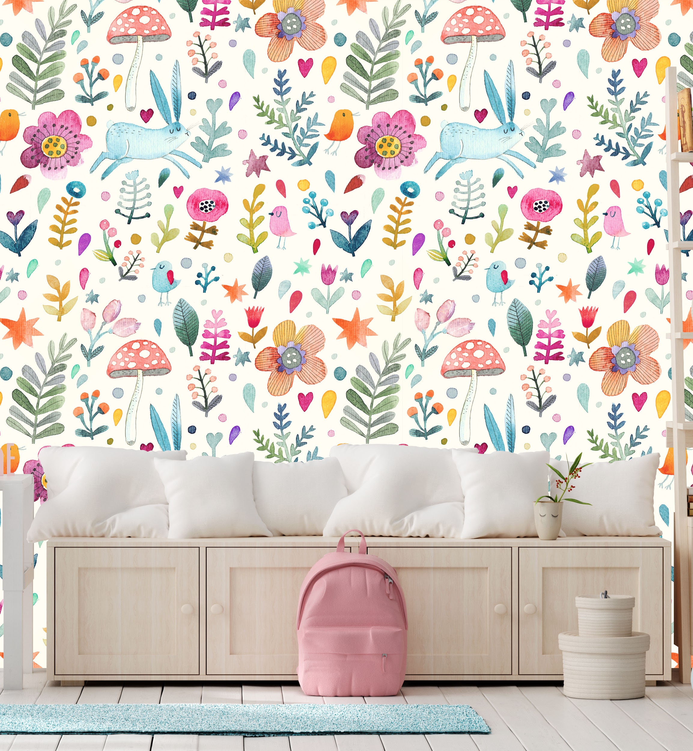 Happy Bunny Kids Room Wallpaper Girl Nursery Wall Decor Baby - Etsy Happy Bunny Kids Room Wallpaper Girl Nursery Wall Decor Baby - Etsy