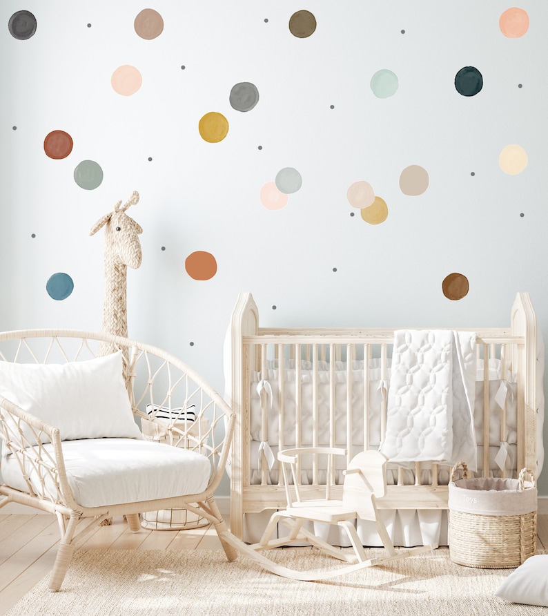 Nursery decals, Earth tones Wall Decal, Gray, Teal, Polka dots, Nursery Wall Decal, Kids Wall Decals, Modern Nursery, Wall Decal, Room art image 1