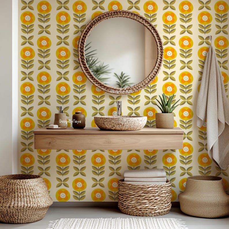 Retro Floral Peel and Stick Wallpaper: Boho Nursery Decor - Etsy
