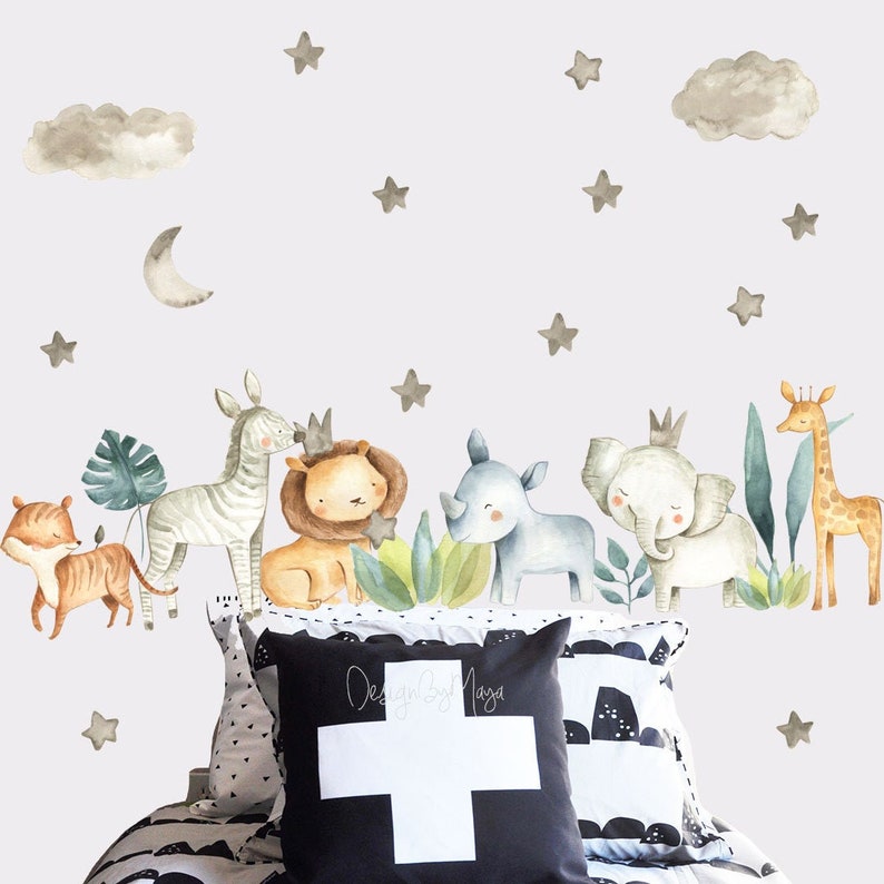 Watercolor Safari Wall Stickers Baby Boy Decor Nursery Safari Etsy