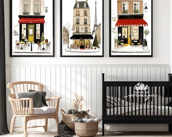 Láminas decorativas para habitación infantil de París: Decoración estilo shabby chic para niña, Torre Eiffel (Juego de 3)