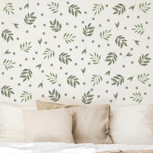 Foliage wall stickers Green leaves decals Botanical decor Green Leaf Wall Decal Modern Decal leaves clings Scandinavian art Boho kids Decal