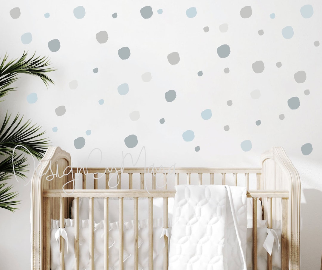 Irregular Polka Dots Baby Nursery Kids Room Wall Decals Baby Blue Gray ...