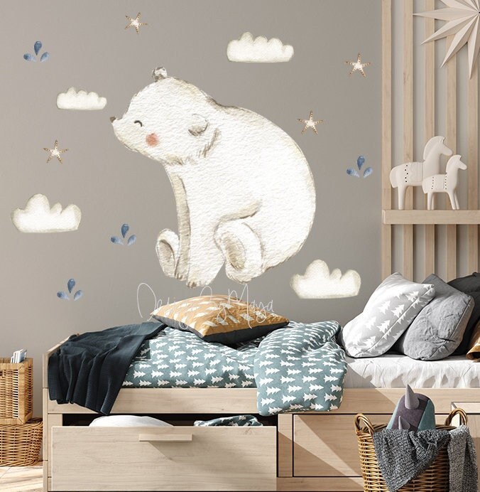 Polar Bear Cub Sitting Wall Decal -  – Wallmonkeys