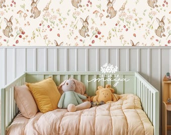 Bunny Wallpaper: Watercolor Flower Rabbit Peel and Stick Wallpaper