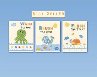 Nautical Kids Bathroom Art Prints: Octopus, Whale, Turtle Decor