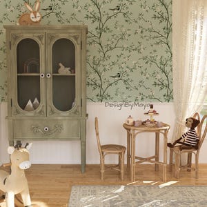Carta da parati Lady Birds Sage tree, carta da parati Forest, decorazioni per soggiorno, carta da parati per cameretta dei bambini, Woodland Decor Wall Art Woodland Baby Floral Nursery