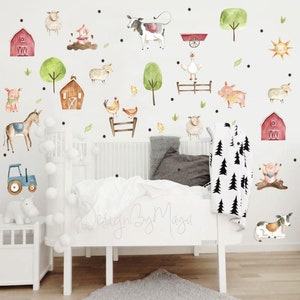 Farm Animals decals, Watercolor Nursery Art Wall Art Pig Cow Horse Sheep Lamb Chicken Donkey Duck Farm house wall art, Farm Animals Nursery