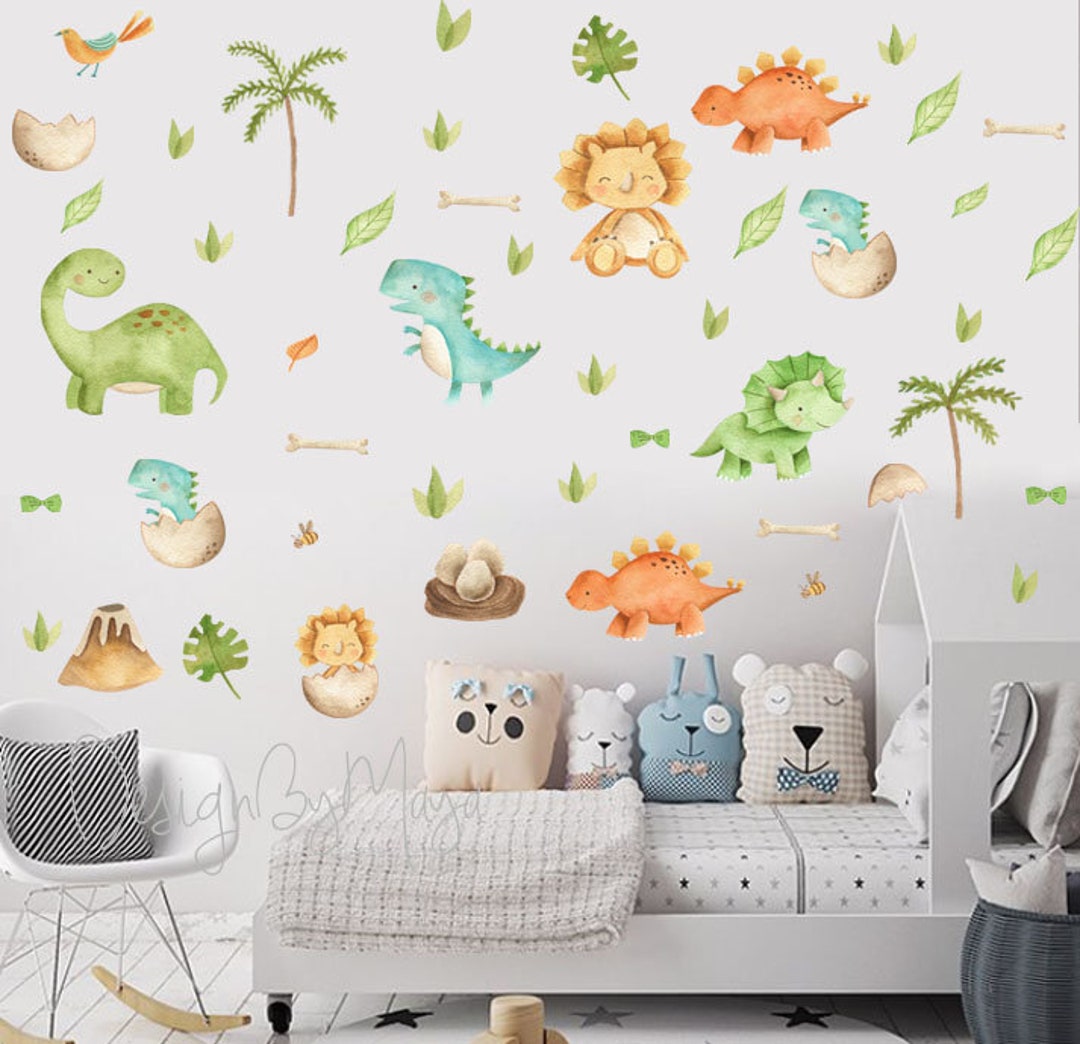 Dino Theme Nursery, Dinosaur Watercolor, Nursery Decals, Nursery Wall ...