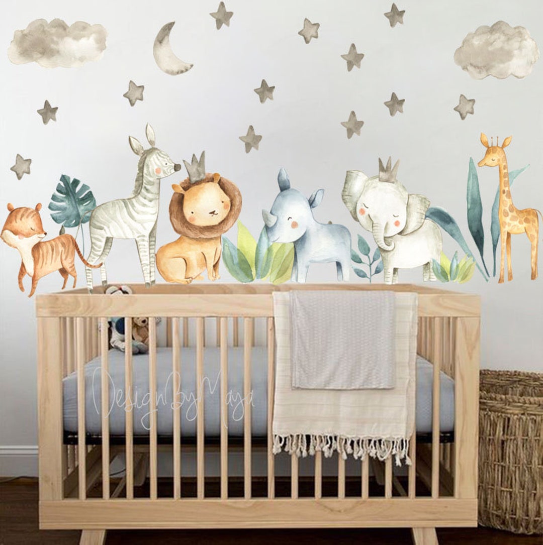 Babyzimmer Wanddeko Aquarell Safari Wandsticker Baby Junge Deko  Kinderzimmer Safari Kinderzimmer StoffAufkleber Safari Kinderzimmer  Wandsticker Zimmer