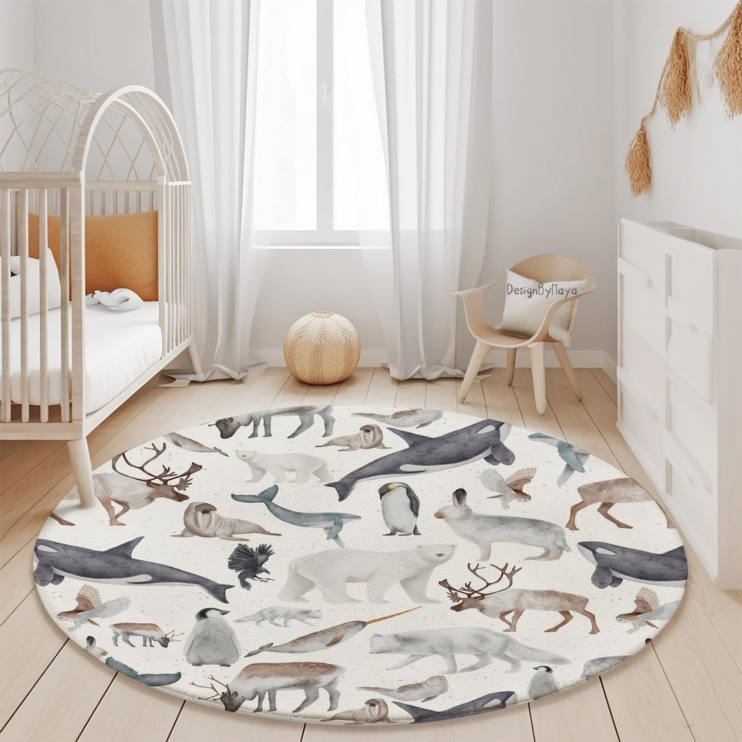 Arctic Animals Kids Rug: World Map Round Play Mat - Etsy