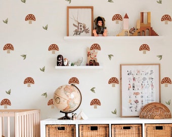 Mushrooms decals, Woodland theme kids room Wall Decals, Fabric Watercolor Room Mural Bear Nursery Forest Animal Decals stickers Baby decor